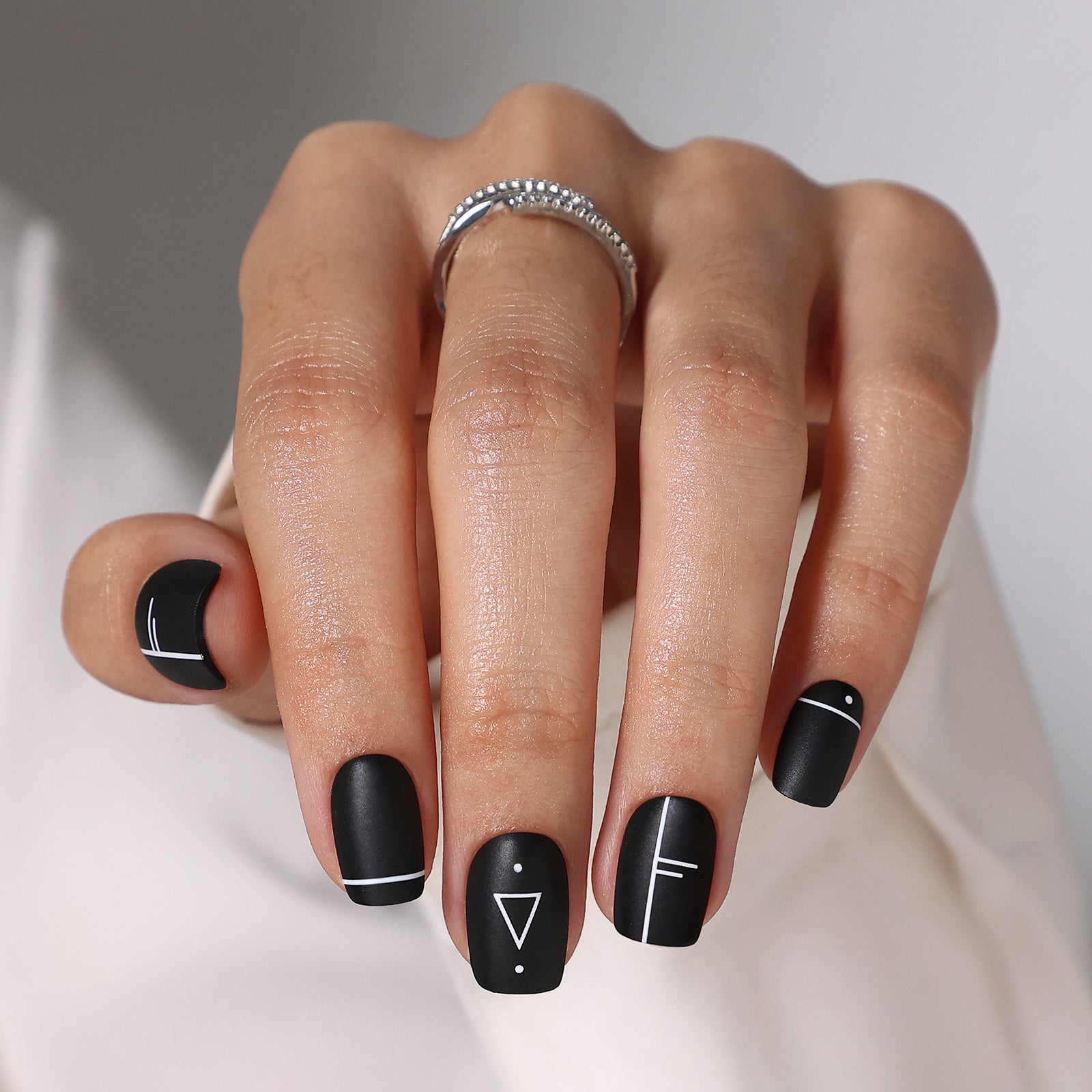 Short Square Matte Black Geometric Short Square Matte Black Geometric — Winter Square Nails
