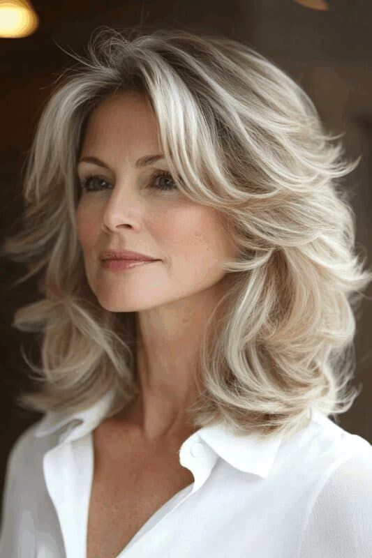 Collarbone Layered Shag with Curtain Bangs — Winter Haircuts for Women Over 50