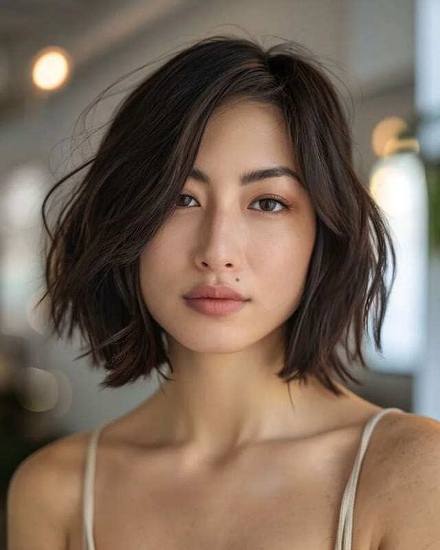Layered Chin Bob Curls — Winter Hairstyles for Round Faces