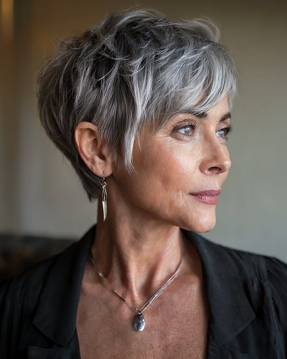 Ear Textured Silver Grey Pixie Cut Ear Textured Silver Grey Pixie Cut — Winter Hairstyles for Thick Hair