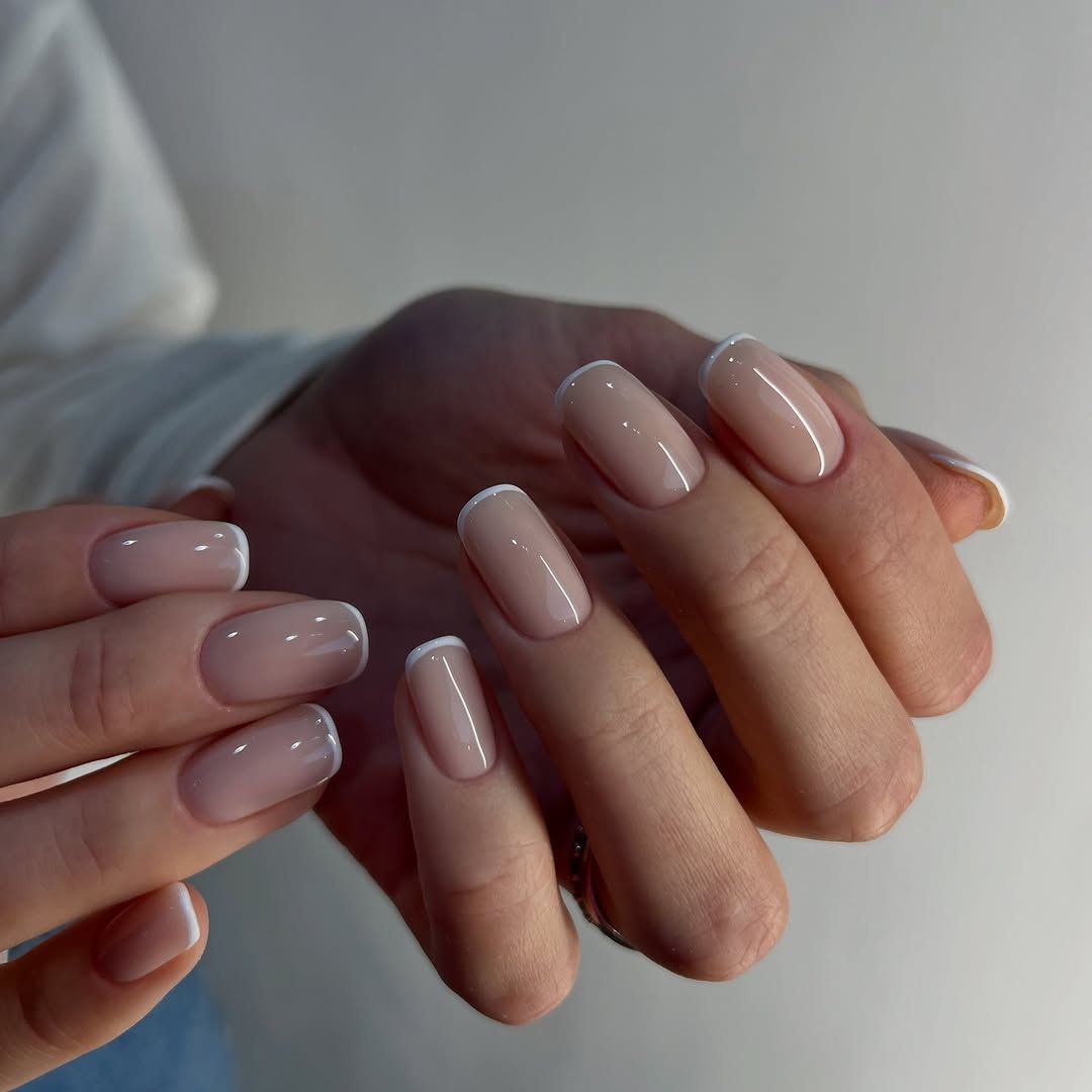 Medium Square Sheer Nude Classic French Medium Square Sheer Nude Classic French — Winter Nude Nails