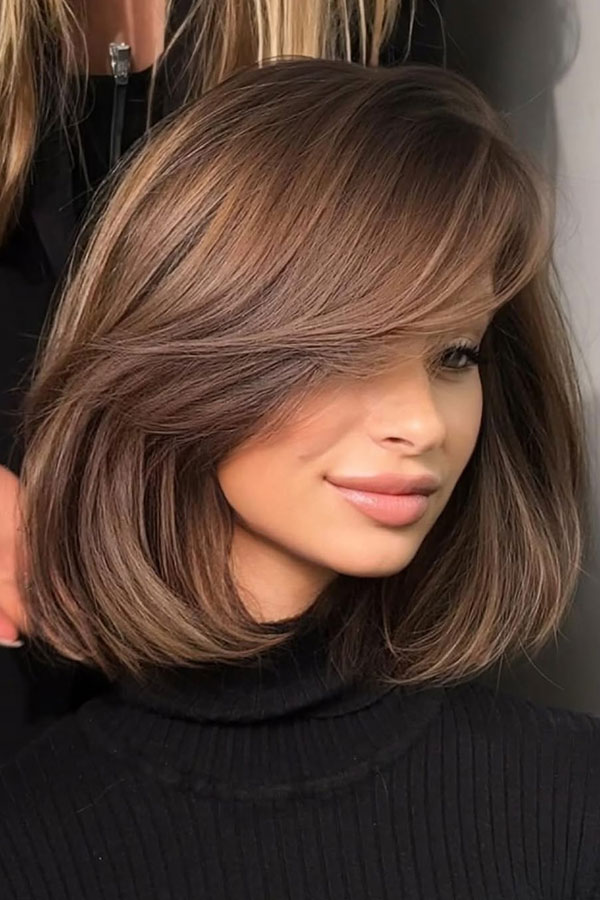 Medium Ash Brown Bob With Bangs — Ash Brown Hair