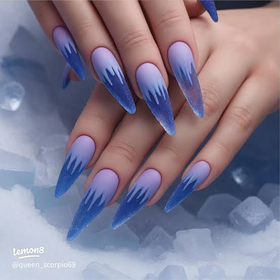 Frosted Lavender Icy Blue Drip Ombre Stilettos Frosted Lavender Icy Blue Drip Ombre Stilettos — Winter Stiletto Nails