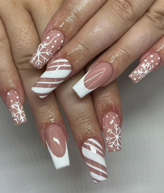Nude Pink Ombre Candy Cane Stripe Coffin Nails Nude Pink Ombre Candy Cane Stripe Coffin Nails — Winter Coffin Nails