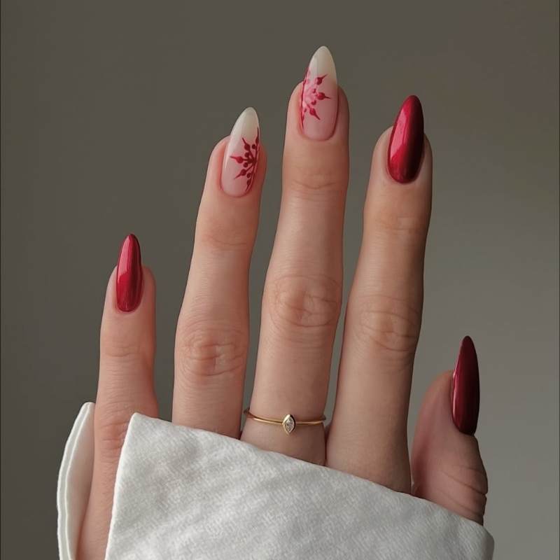 Metallic Red Snowflake Stiletto Nails Metallic Red Snowflake Stiletto Nails — Classy Winter Nails