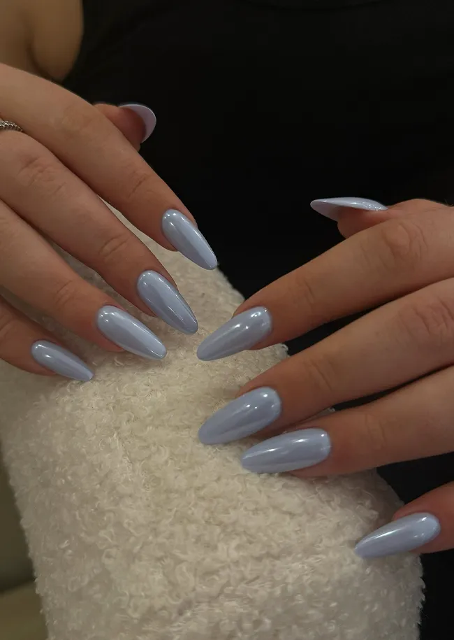 Long Stiletto Pale Blue Chrome — Icy Blue Nails