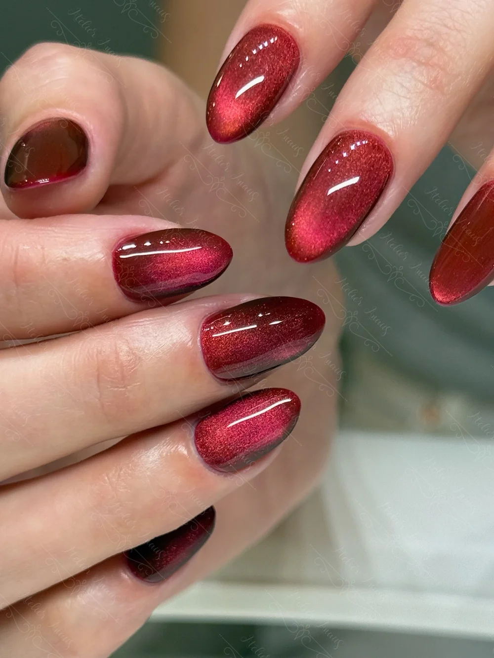 Dark Grey Magnetic with Green Accents — Velvet Nails
