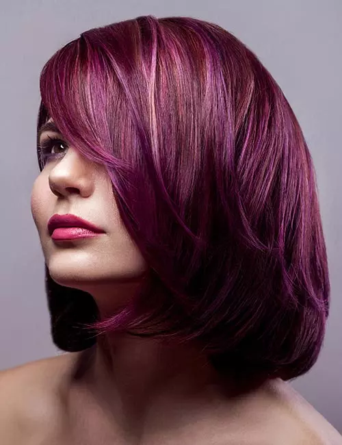 Collarbone Plum Base With Purple and Pink Highlights — Plum Hair Color