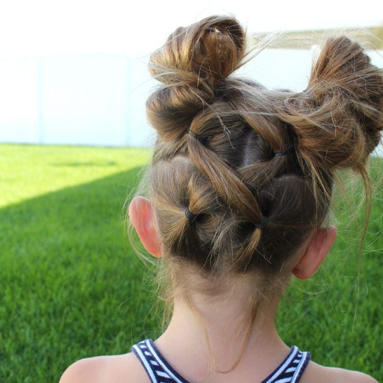 Multiple Buns With Braided Sections Visual Idea — Winter Hairstyles for Kids