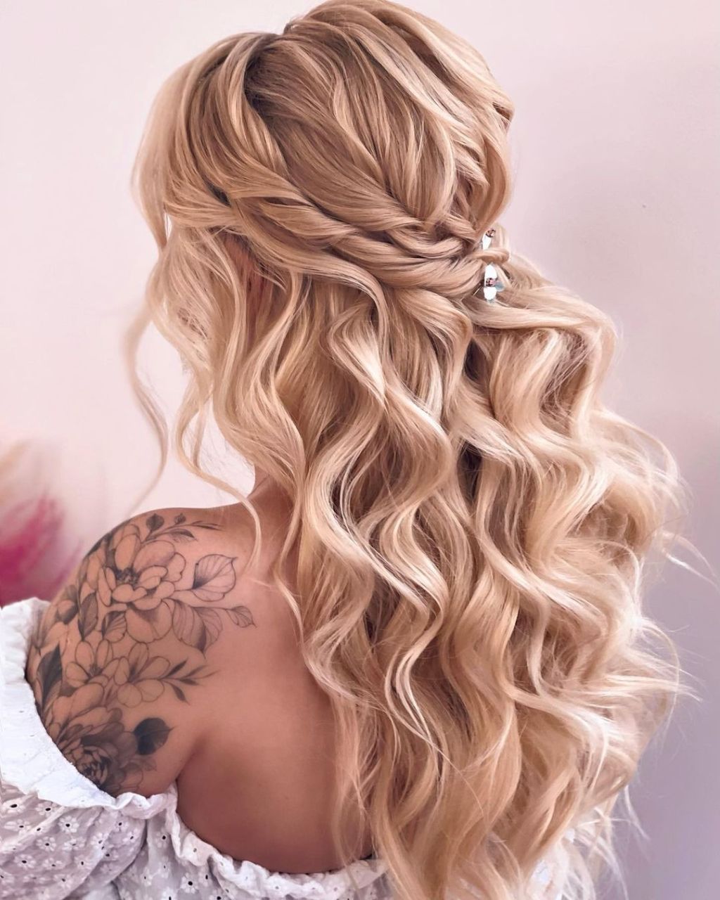 Blonde With Highlights Braided Crown Curls Blonde With Highlights Braided Crown Curls — Winter Half Up Half Down Hairstyles