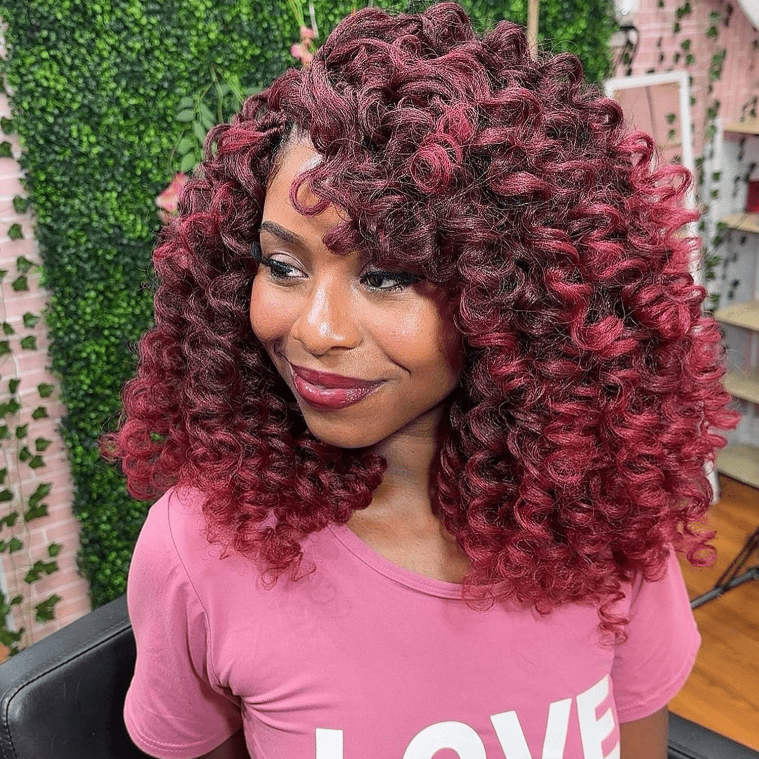 Vibrant Burgundy Curly Bob — Winter Protective Hairstyles