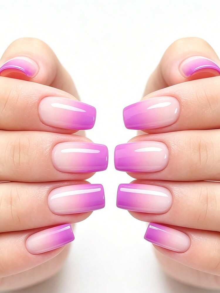 Short Square Pink to Purple Ombre Glossy Short Square Pink to Purple Ombre Glossy — Winter Purple Nails