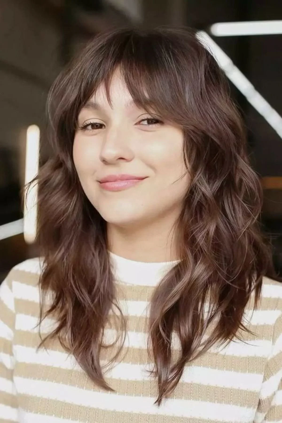 Medium Brown Shag With Curtain Fringe Medium Brown Shag With Curtain Fringe — Winter Haircuts for Thick Hair