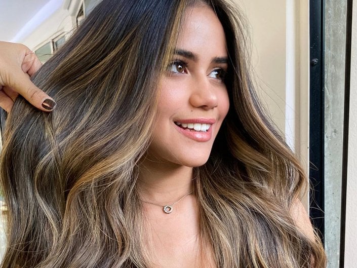 Dark Brown with Caramel Blonde Highlights — Winter Ombre Hair