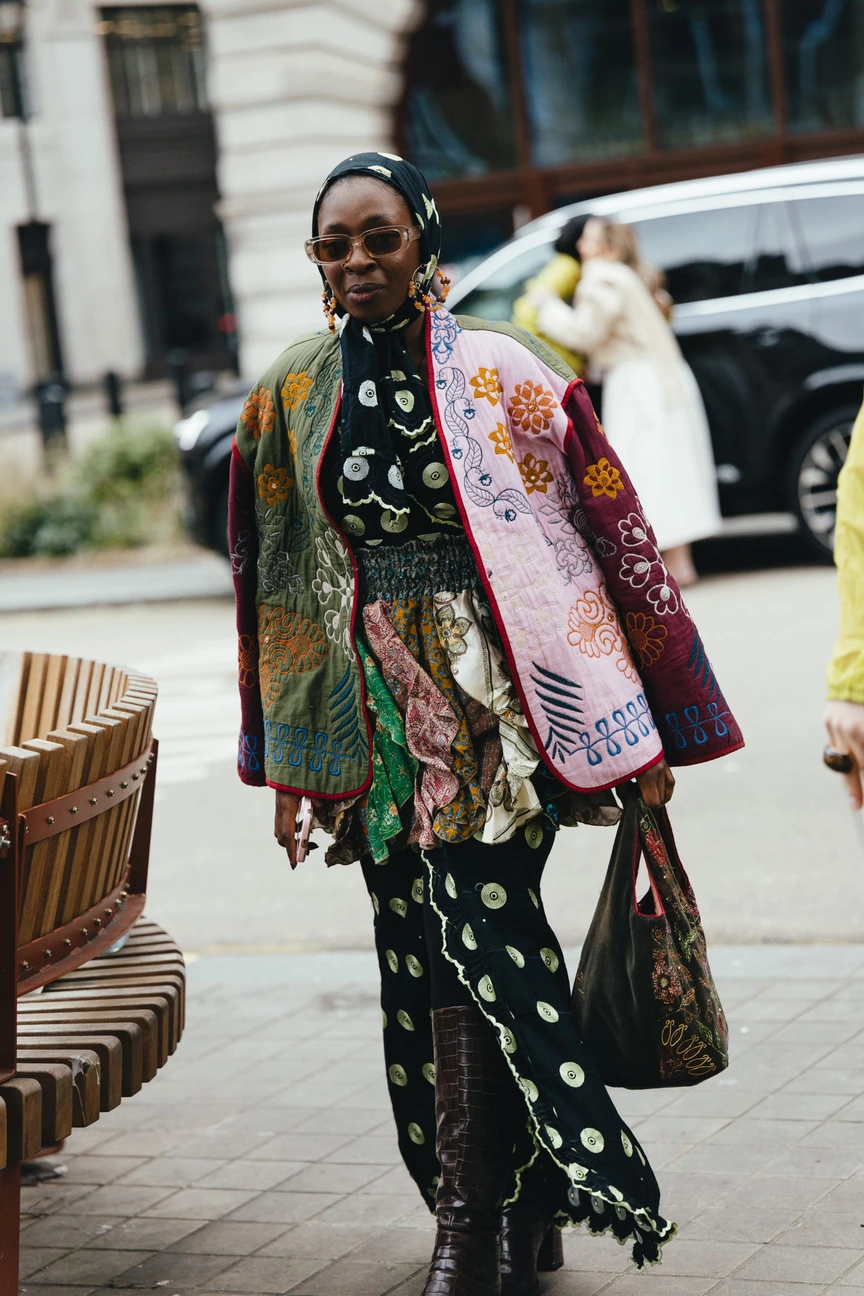 Eclectic Layering with a Patchwork Statement Jacket — London Winter Outfits