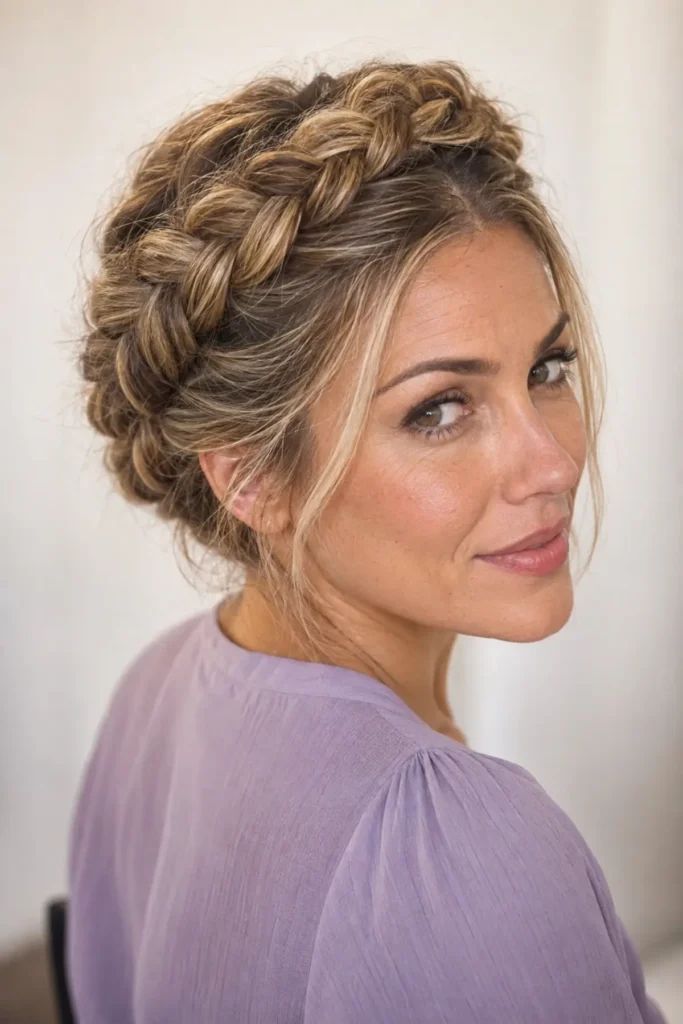 Wavy Ash Blonde Crown Braid Wavy Ash Blonde Crown Braid — Winter Braided Hairstyles