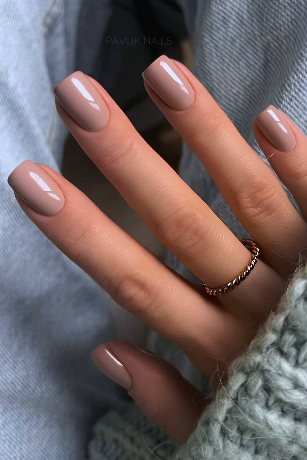 Short Square Beige Pink Gloss Short Square Beige Pink Gloss — Mocha Nails