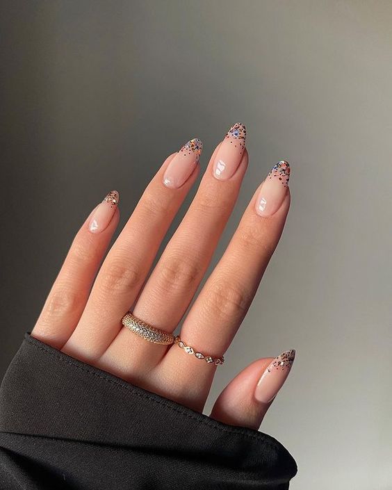 Sheer Pink Glitter Confetti Tips Sheer Pink Glitter Confetti Tips — Winter Nail Colors for Women Over 60