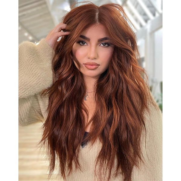 Vibrant Copper With Curtain Bangs — Winter Copper Hair Color