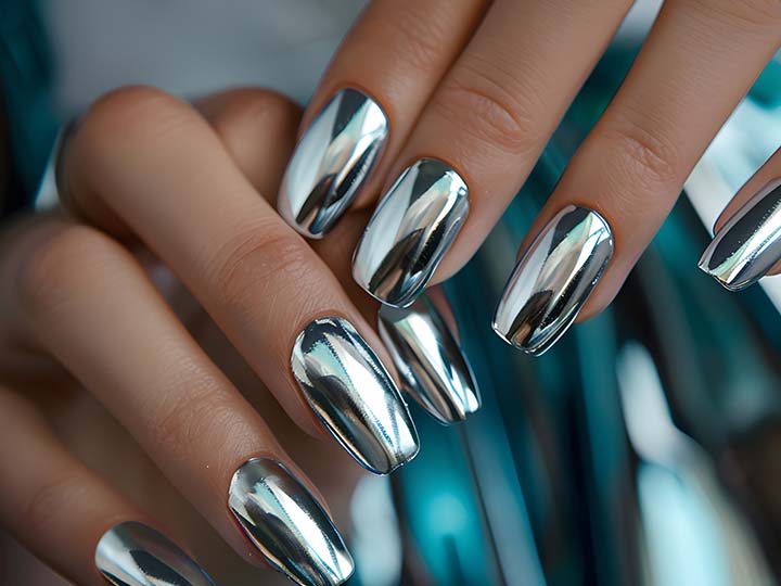 Flawless Silver Chrome Medium Square Nails Flawless Silver Chrome Medium Square Nails — Silver Chrome Nails