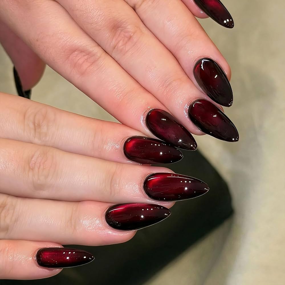 Buy 24 Pcs Press On Nails, Fake Nails For Girls, Cherry Red Cat Eye Press On Nails Kit, Glossy Nail Extensions For Women, Quick Fix For Festivals & Special Occasions Online at