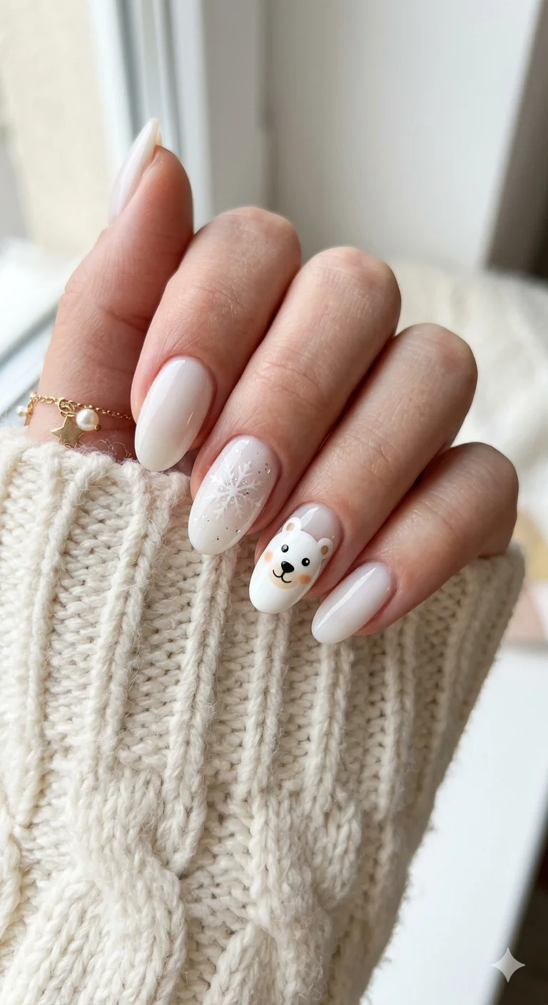 Charming Polar Bear & Snowflakes Charming Polar Bear & Snowflakes — Short Winter Acrylic Nails