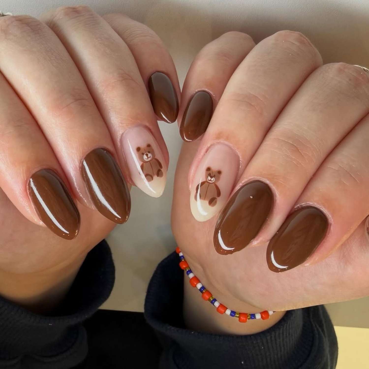 Adorable Brown Teddy Bear Nails — Cute Winter Nails