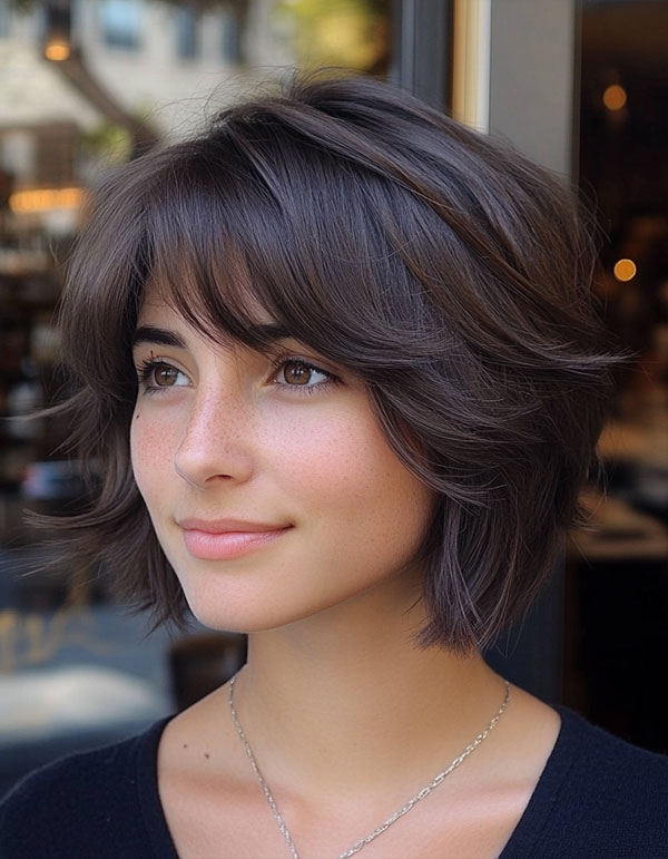 Feathered Layered Bob Side View Feathered Layered Bob Side View — Winter Haircuts for Heart Shaped Faces