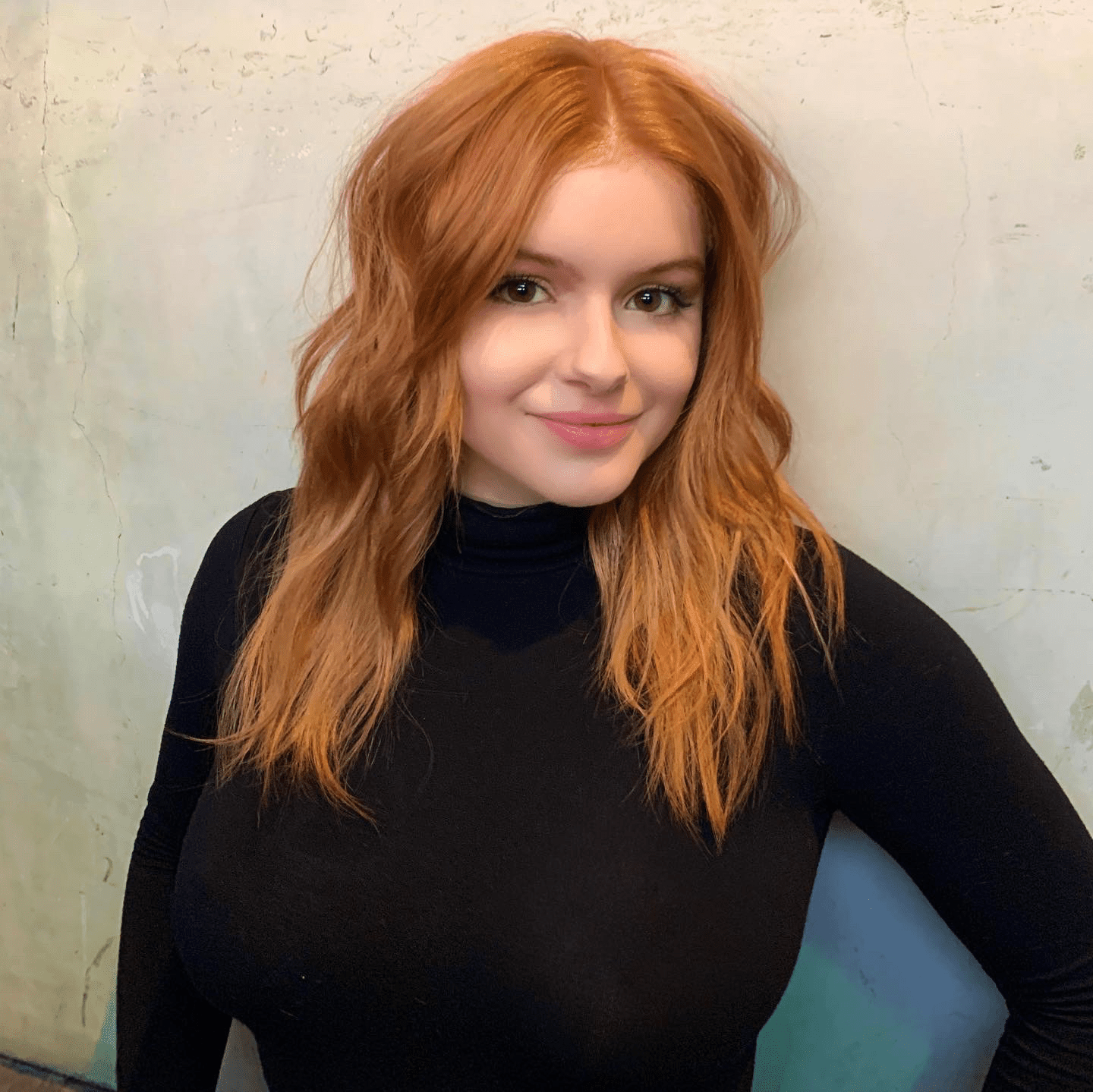 Bright Copper Lob With Curtain Bangs — Winter Red Hair Colors