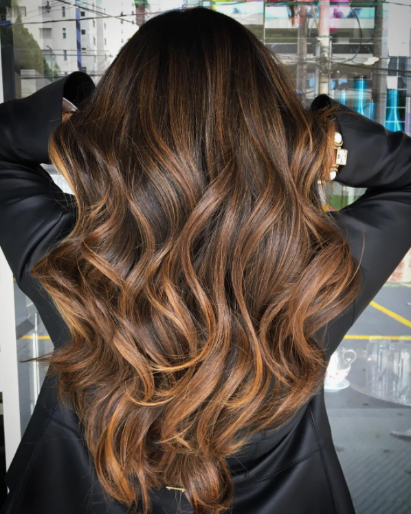 Warm Caramel Balayage on Dark Brown Hair Warm Caramel Balayage on Dark Brown Hair — Winter Balayage