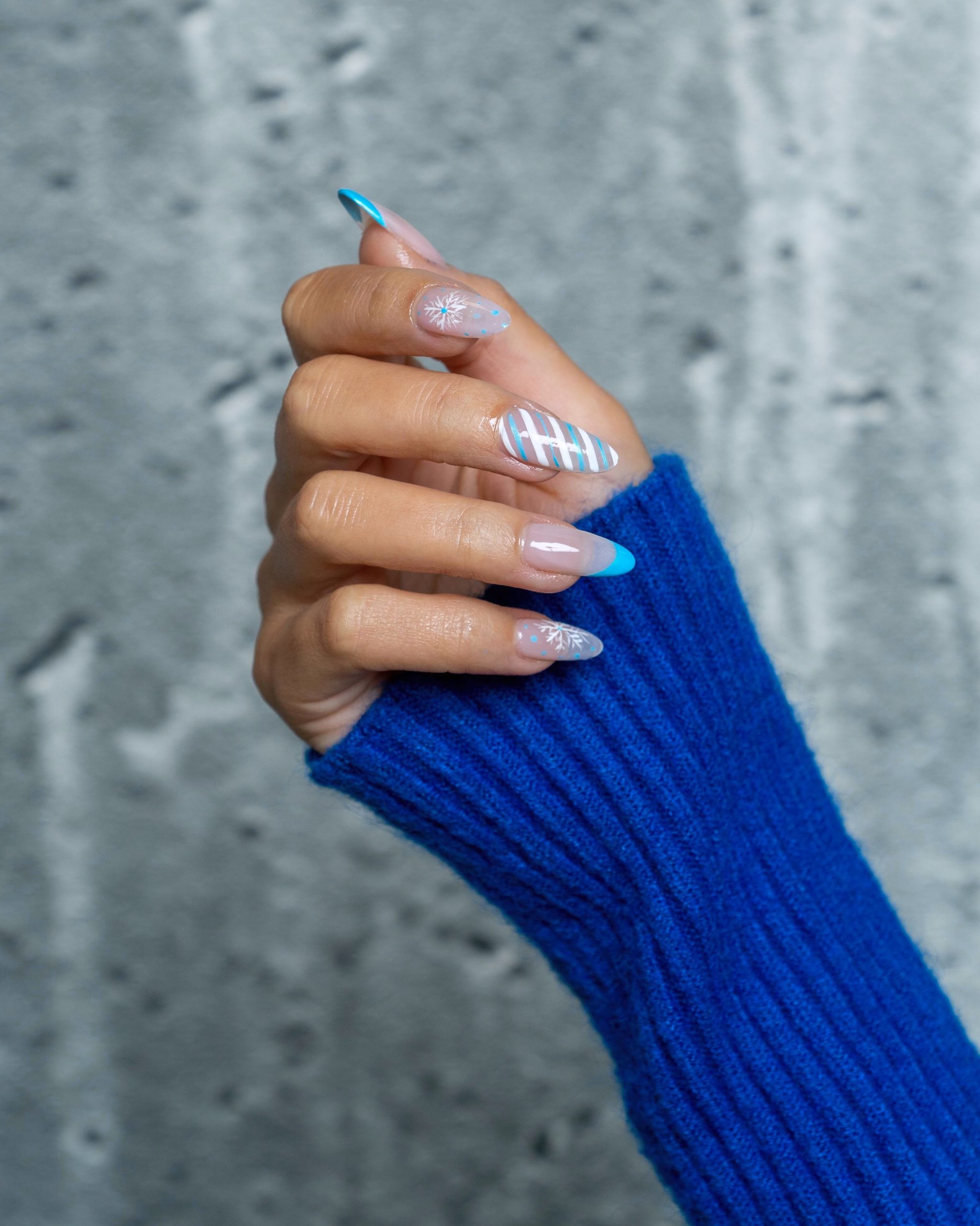 Bright Blue French Snowflake Nails — Winter Wonderland Nails
