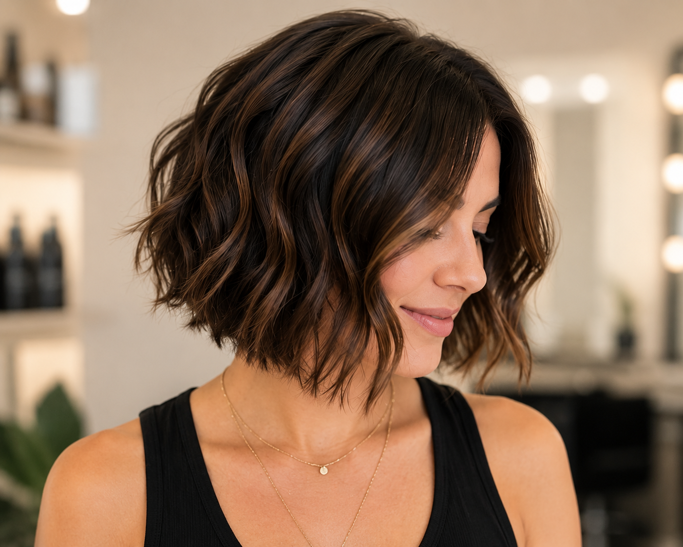 Angled Dark Brown Bob With Auburn Undertones Angled Dark Brown Bob With Auburn Undertones — Winter Haircuts for Wavy Hair