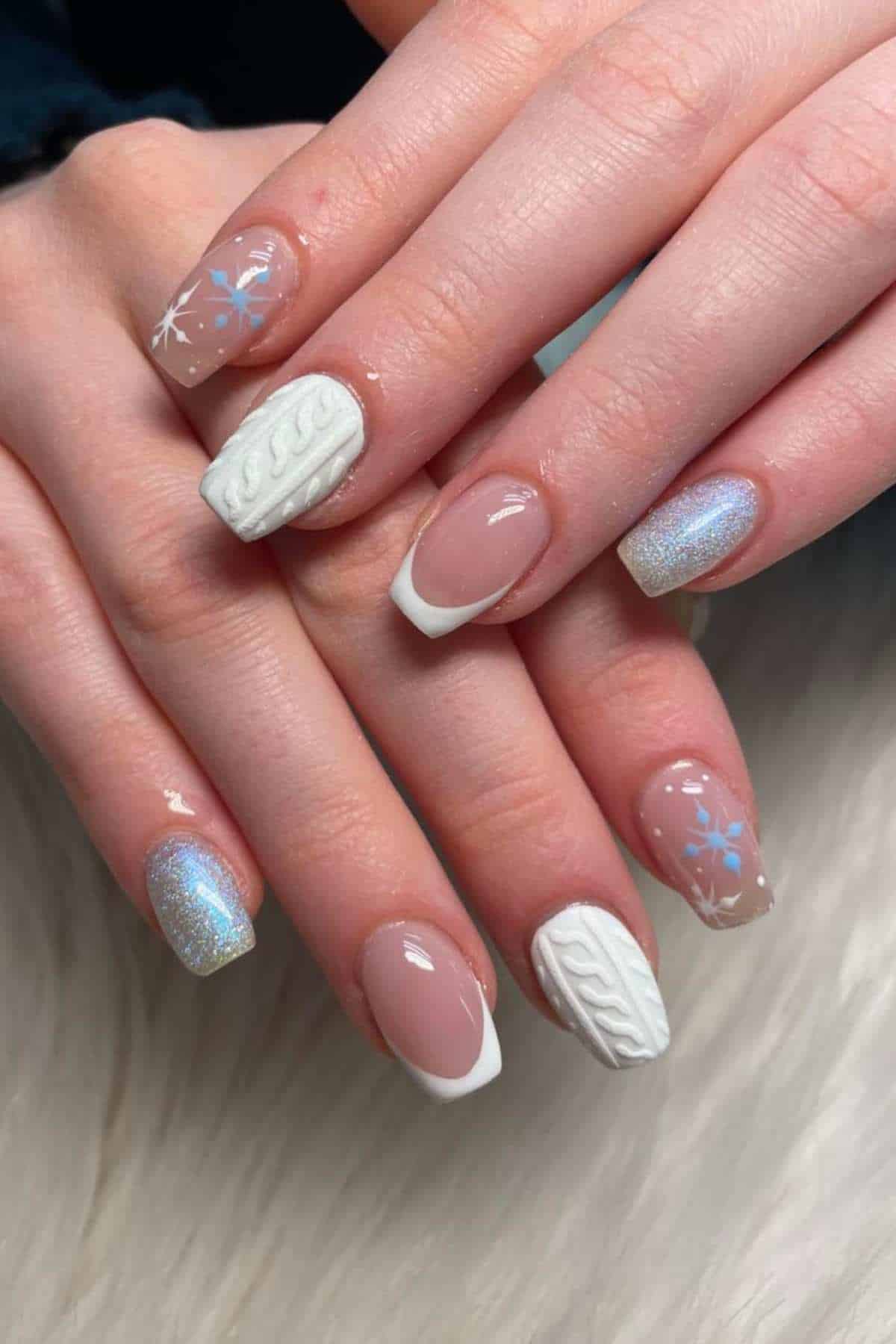 Coffin 3D Cable Knit Snowflake Nails Coffin 3D Cable Knit Snowflake Nails — Winter Nails
