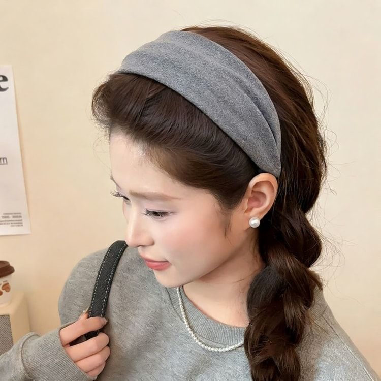 Dark Brown Braid With Grey Headband — Winter Hairstyles with Headband