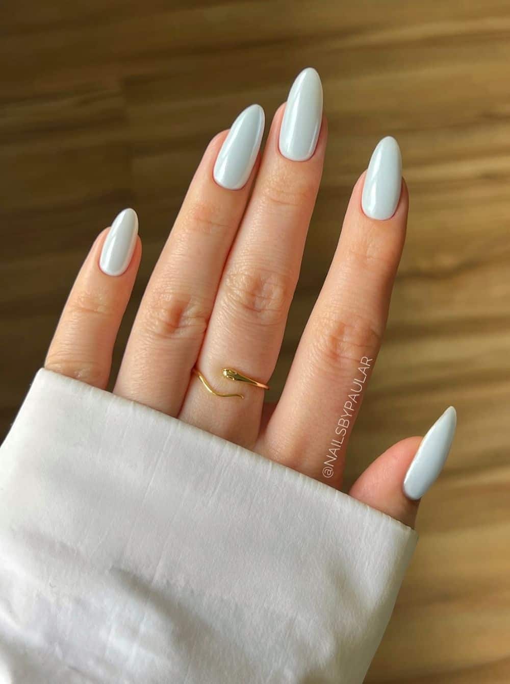 Solid Opaque Light Blue Almond Nails — Short Winter Almond Nails