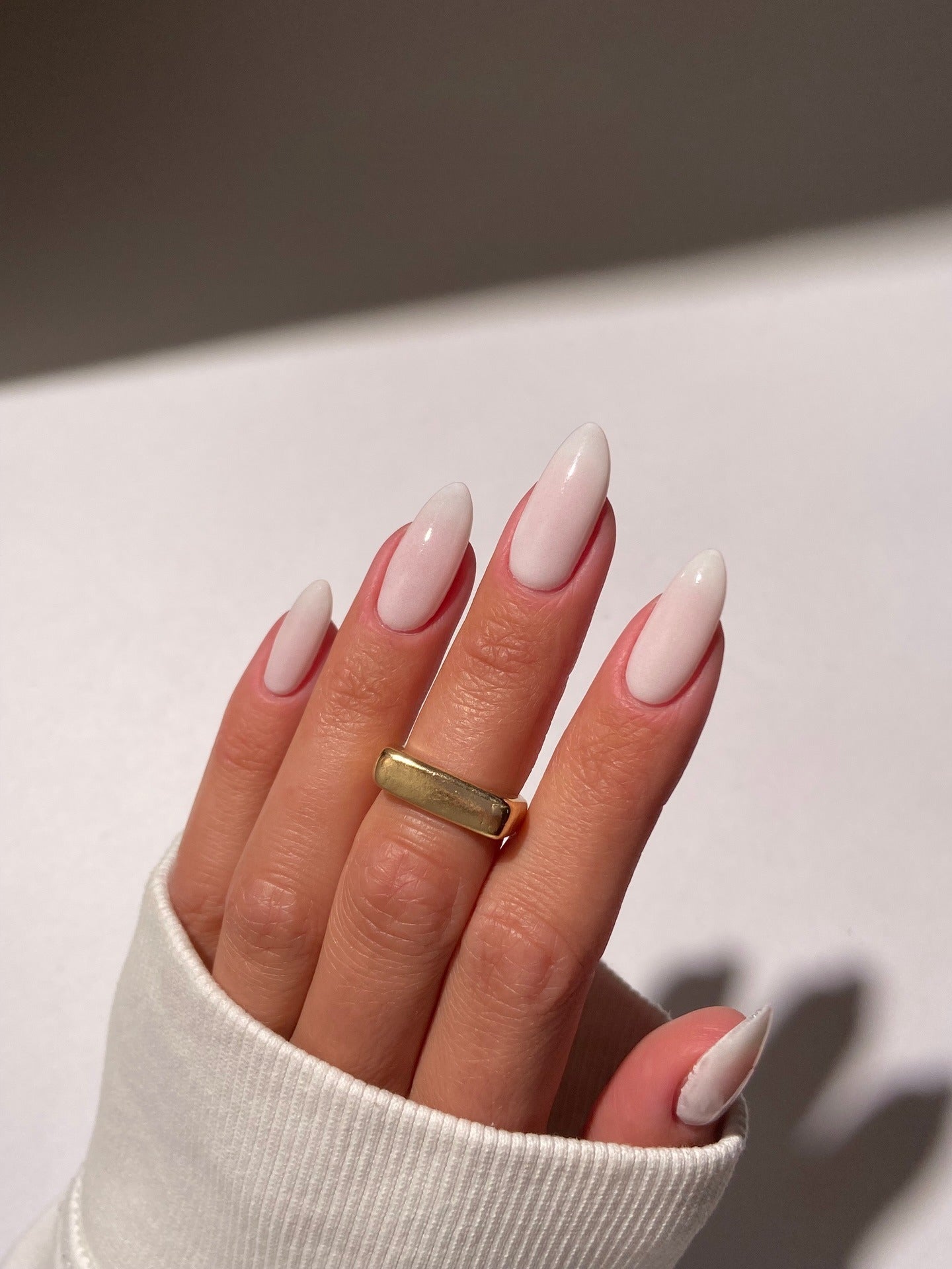 Short Square Milky White Gold Foil Accent Short Square Milky White Gold Foil Accent — Milky White Nails