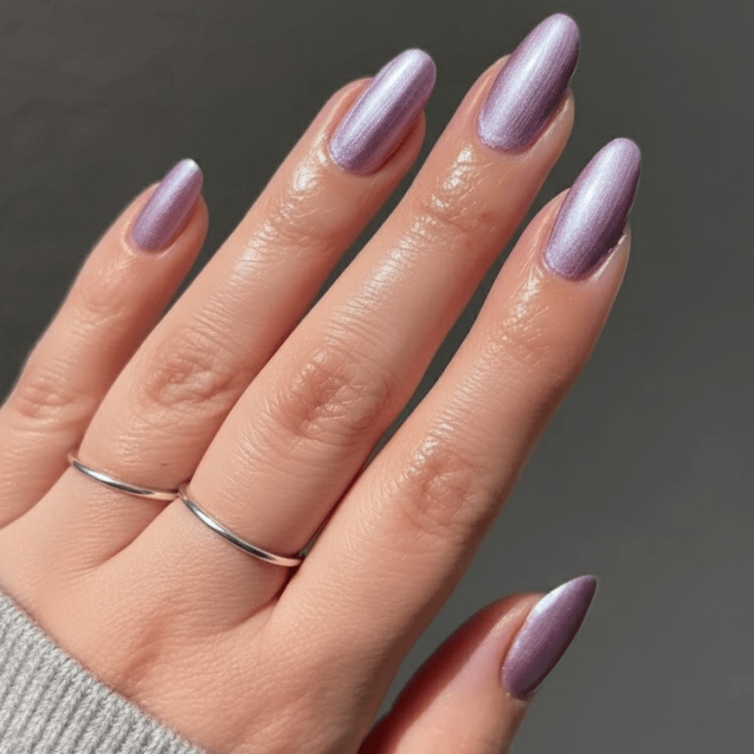 Muted Grey Blue Chrome Stiletto Nails Muted Grey Blue Chrome Stiletto Nails — Long Winter Nails