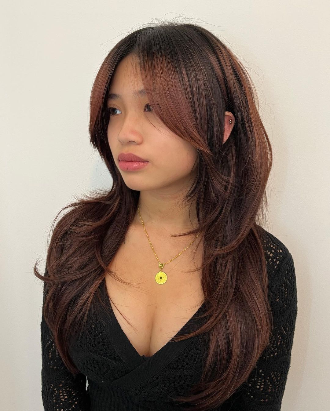 Mid-Back Shag With Pink Highlights Mid-Back Shag With Pink Highlights — Winter Haircuts for Thin Hair