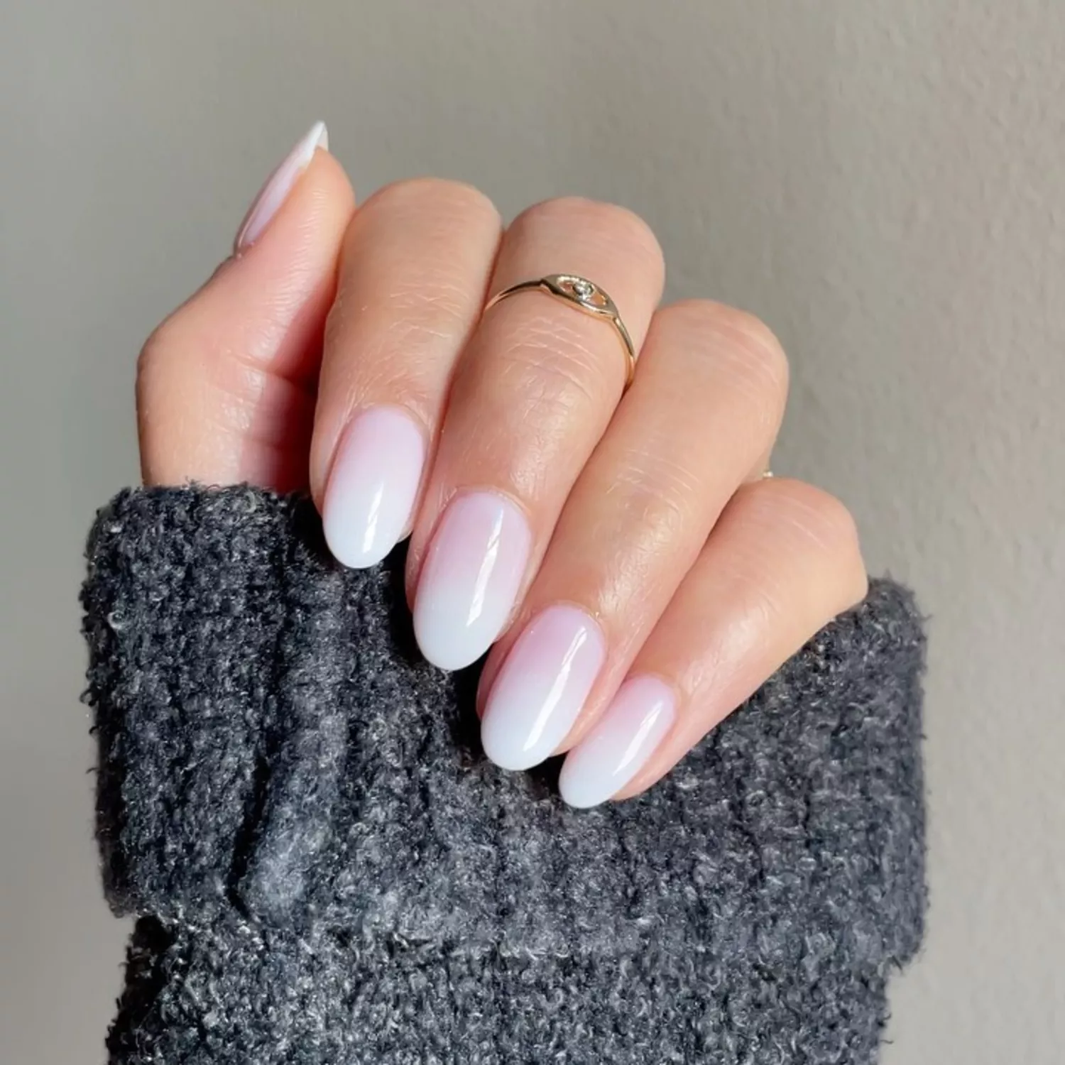 White to Pale Pink Ombre Oval Nails — Winter White Nails