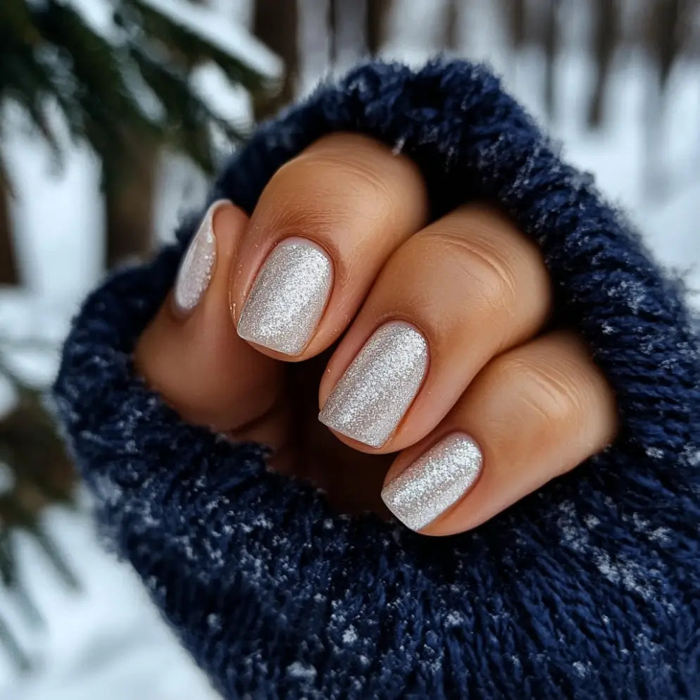 Short Square Silver Glitter Sparkle Short Square Silver Glitter Sparkle — Winter Dip Powder Nails