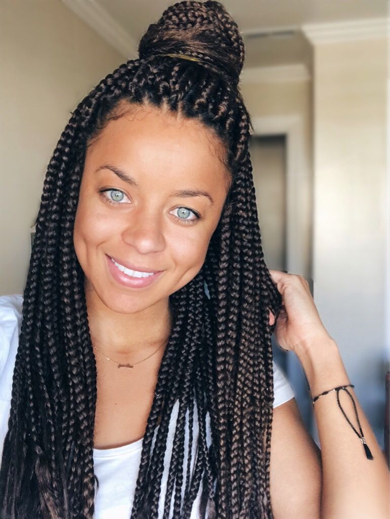 Dark Brown Box Braids Top Knot Dark Brown Box Braids Top Knot — Winter Braided Hairstyles