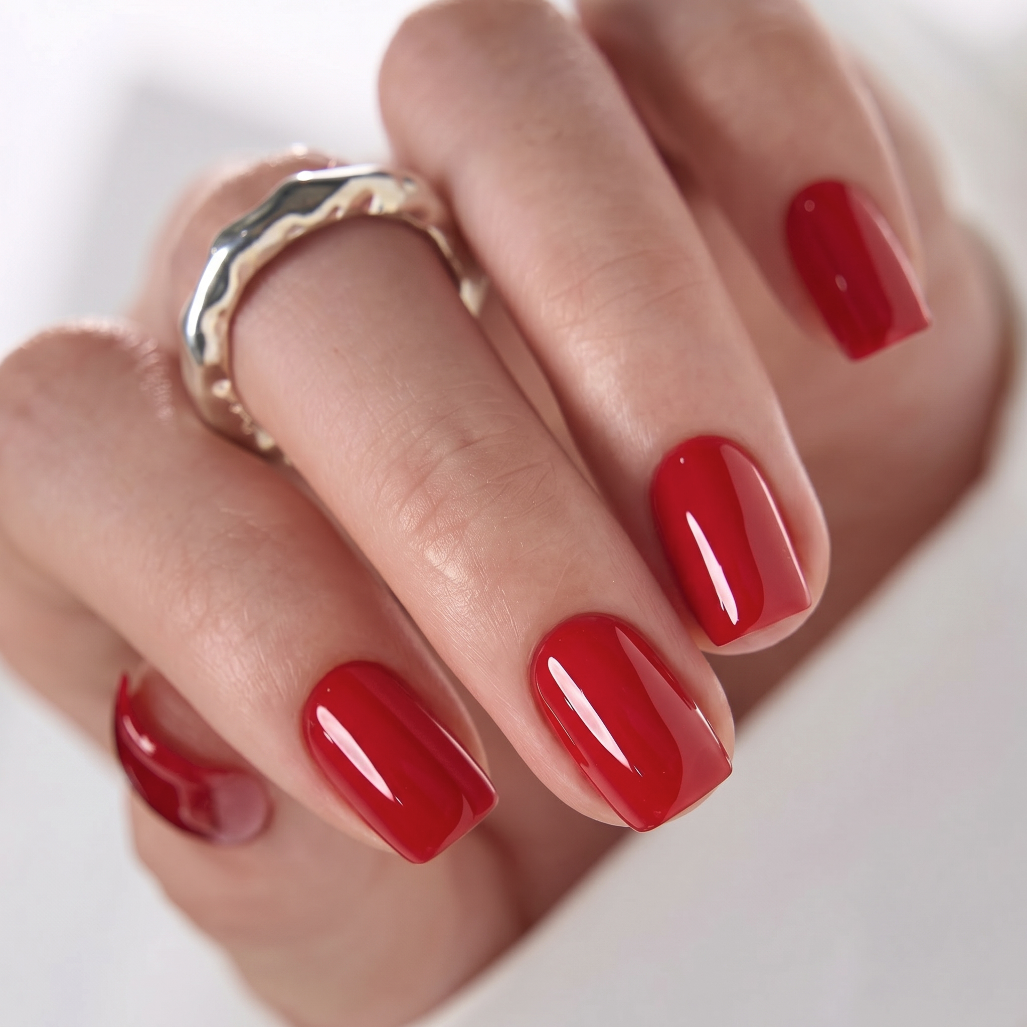 Vibrant Glossy Red Squovals Vibrant Glossy Red Squovals — Winter Squoval Nails