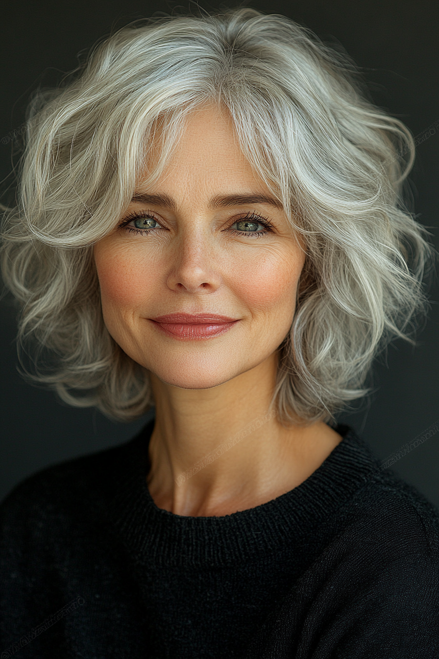 Wavy Grey Lob With Wispy Bangs — Winter Hairstyles for Women Over 60