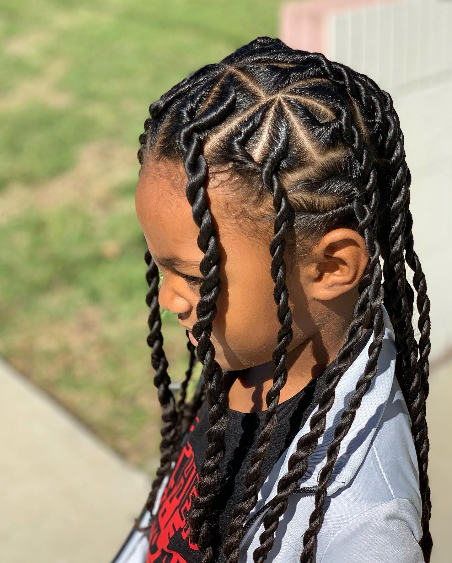 Twisted Braids with Geometric Parting Twisted Braids with Geometric Parting — Winter Hairstyles for Black Kids