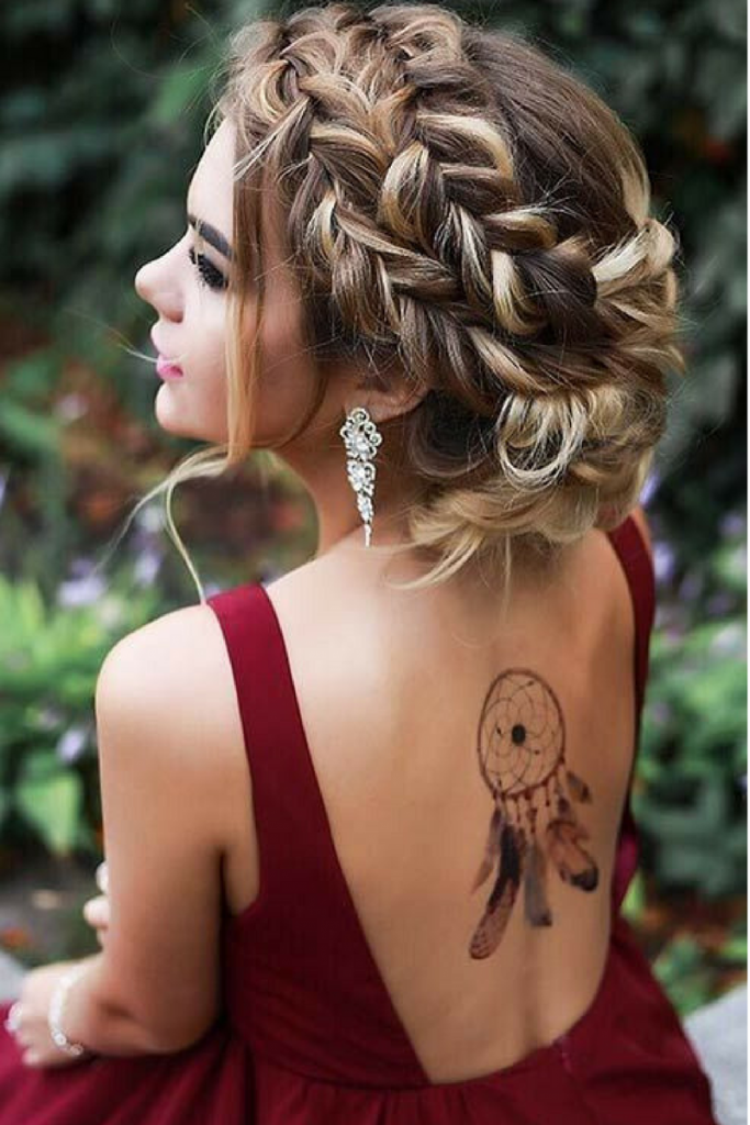 Blonde Braided Updo With Loose Tendrils — Winter Formal Hairstyles