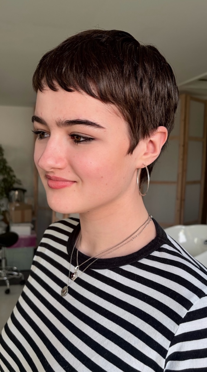 Smooth Dark Brown Pixie with Straight Bangs — Winter Haircuts for Straight Hair