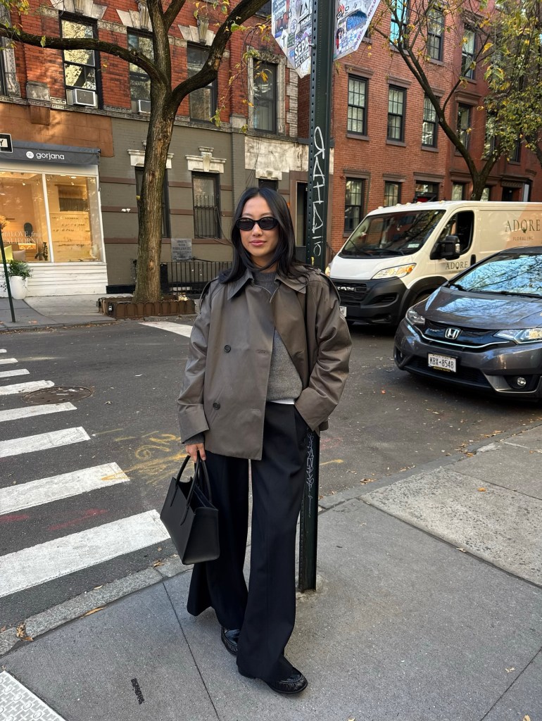Cropped Jacket Balances Wide-Leg Trousers — February Outfits