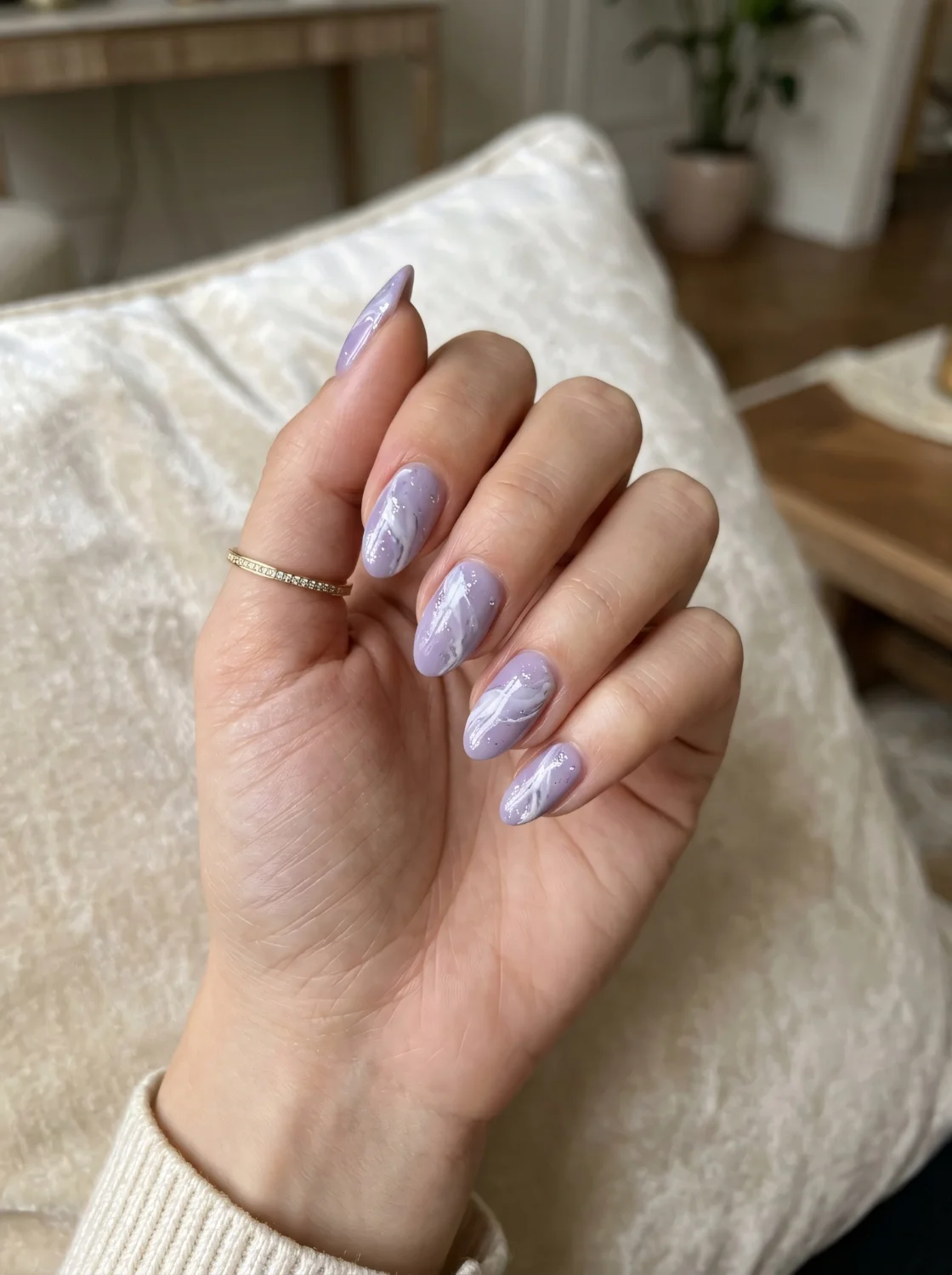 Light Purple Marble with Silver Glitter — Winter Marble Nails