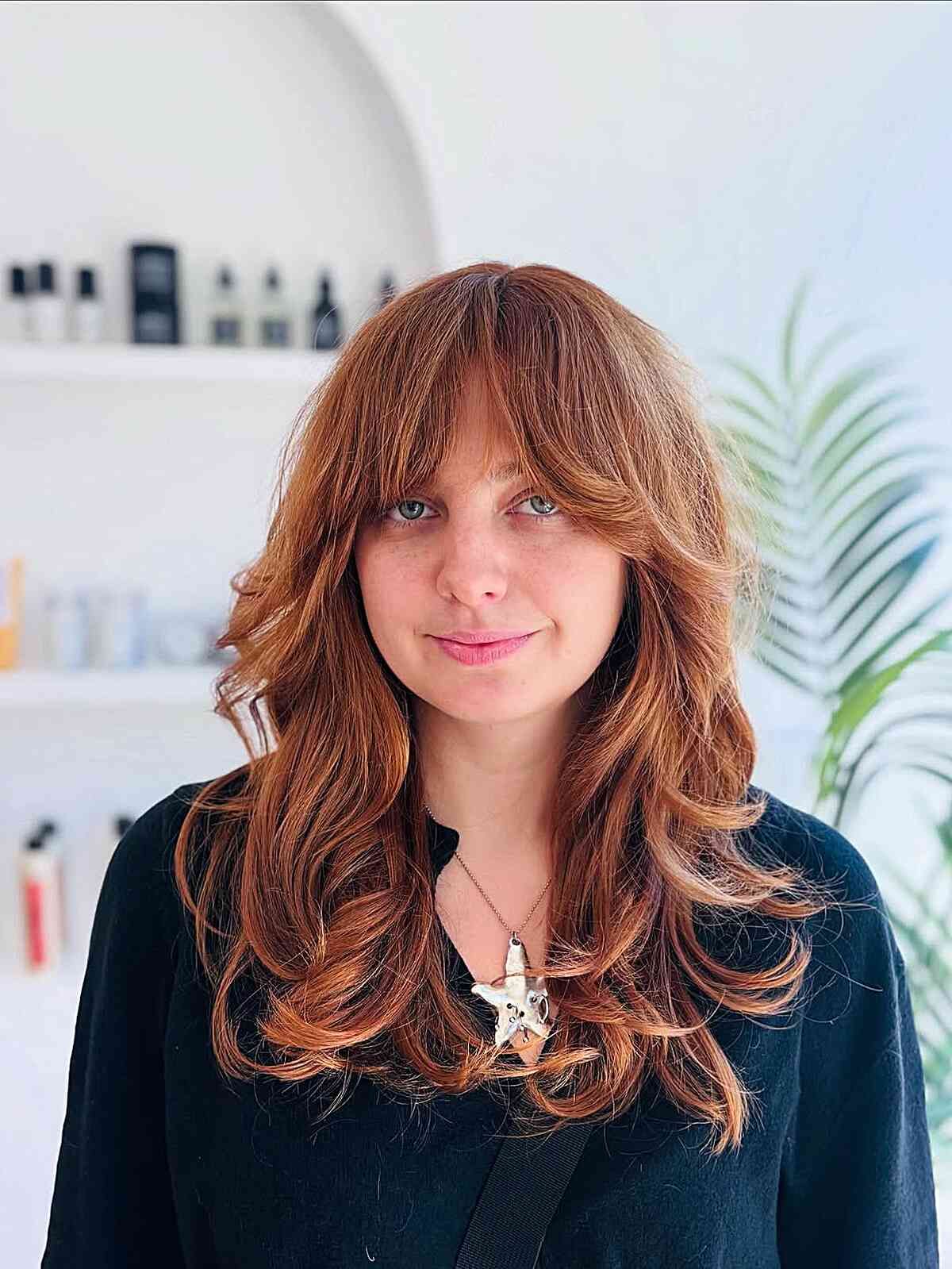 Copper Base With Blonde Highlights Visual Idea Copper Base With Blonde Highlights Visual Idea — Winter Haircuts for Wavy Hair