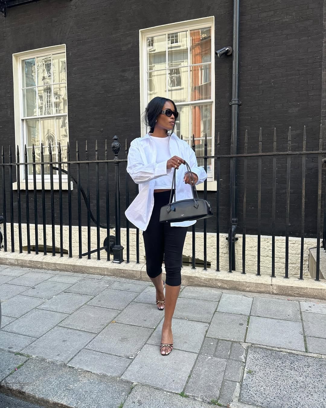 Chic Casual Day Out with Oversized White Shirt — Aesthetic Black Capri Pants Outfit